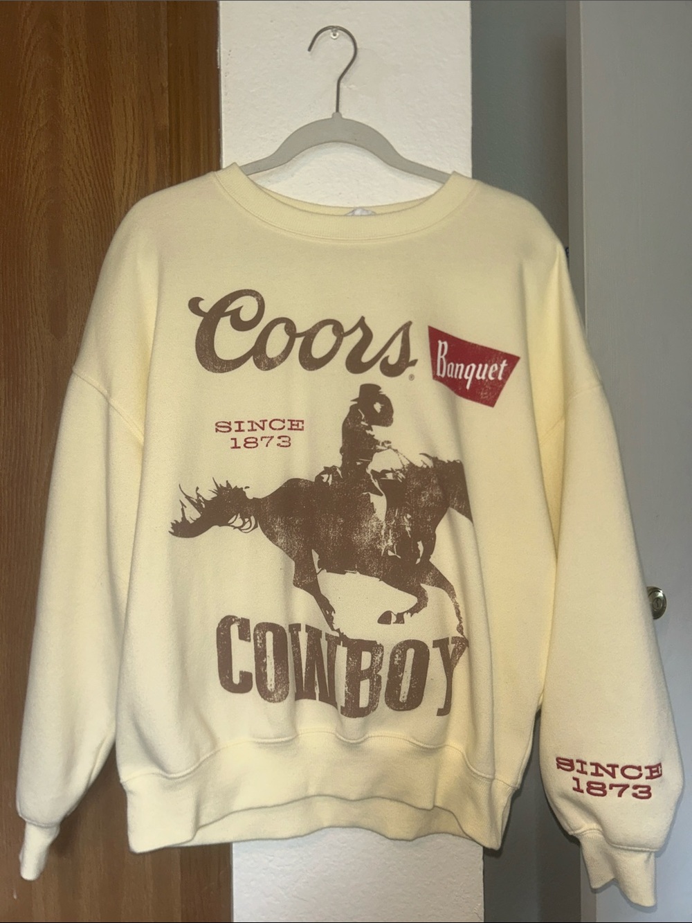 Coors Banquet Cowboy Graphic Crewneck Sweatshirt - Cream